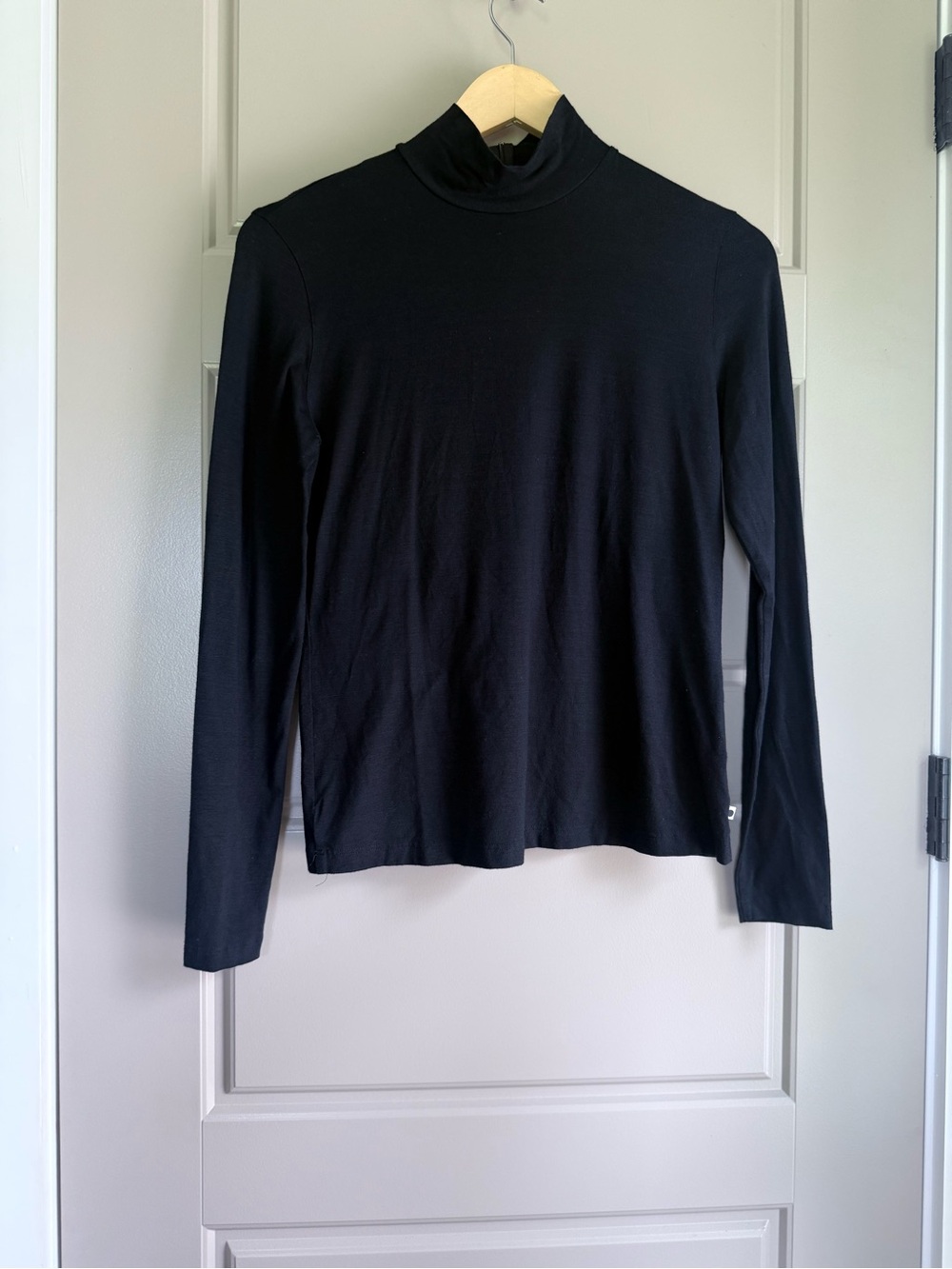AKRIS Punto modal stretch mock neck black jersey long sleeve capsule top blouse